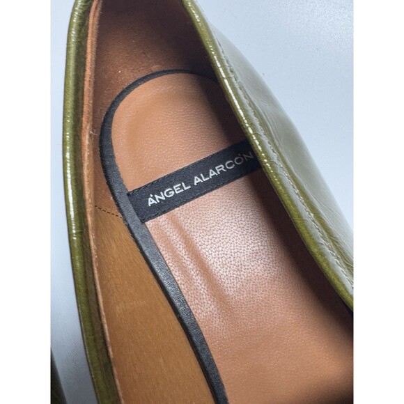 Angel Alarcon Patent Leather Square-Toe Flats moccasins OLIVE  Size 41/10 - Picture 15 of 15